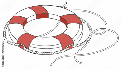 Life Preserver Ring Buoy Red and White Nautical Illustration Safety Equipment Summer Beach Ocean Rescue Water Safety Maritime Design Vector Graphic Clipart Graphic Design Element Summe.