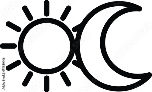 Simple graphic depicting the transition from day to night with sun and moon icons.