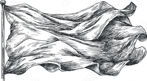 An intricately detailed illustration of a waving flag showcasing movement and texture.