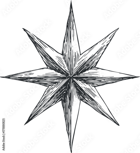 A vintage star illustration symbolizing navigation and direction in a nautical context.