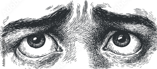 A detailed sketch of human eyes conveying deep emotion and intensity in black and white.