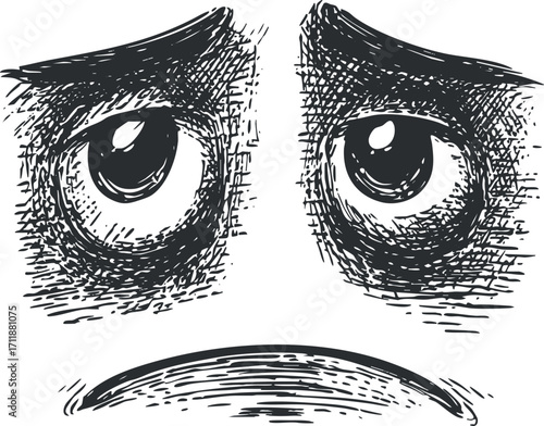 A hand-drawn illustration of sad eyes and a frowning mouth conveying deep emotions.