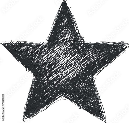 A hand-drawn sketch of a star shape with a textured appearance in black and white.