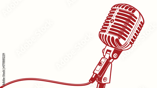 Retro microphone illustration vintage mic design red microphone podcast equipment music recording singing broadcasting audio equipment microphone vector vintage audio sound recording v.
