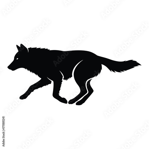 Dynamic silhouette of a wolf running majestic animal profile detailed art silhouette
