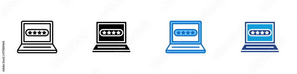 Password Login Multiple Style Icon Design Vector - Laptop with password field, symbolizing login, online security, and digital authentication