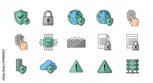 Secure digital world icons representing protection, safety, and data security solutions