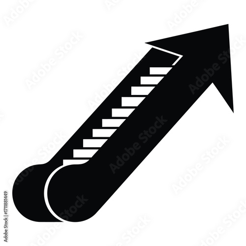 Iconic escalator stairway arrow symbol for upward movement and progress silhouette