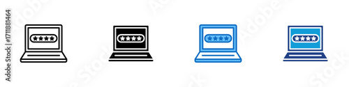 Password Login Multiple Style Icon Design Vector - Laptop with password field, symbolizing login, online security, and digital authentication