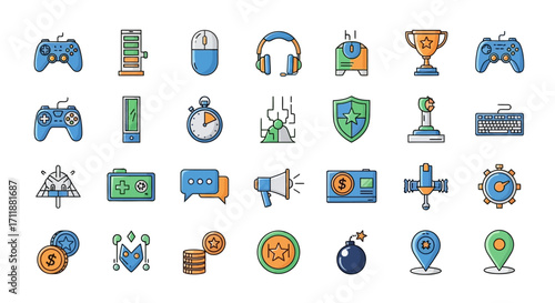 Level up your designs with this vibrant collection of gaming icons for a modern, fun, and dynamic feel