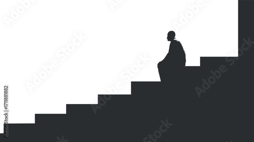 A silhouette of a person sitting on stairs, symbolizing solitude and contemplation.