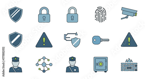 Protect your data with these security icons featuring shields, padlocks, firewalls and threat detection