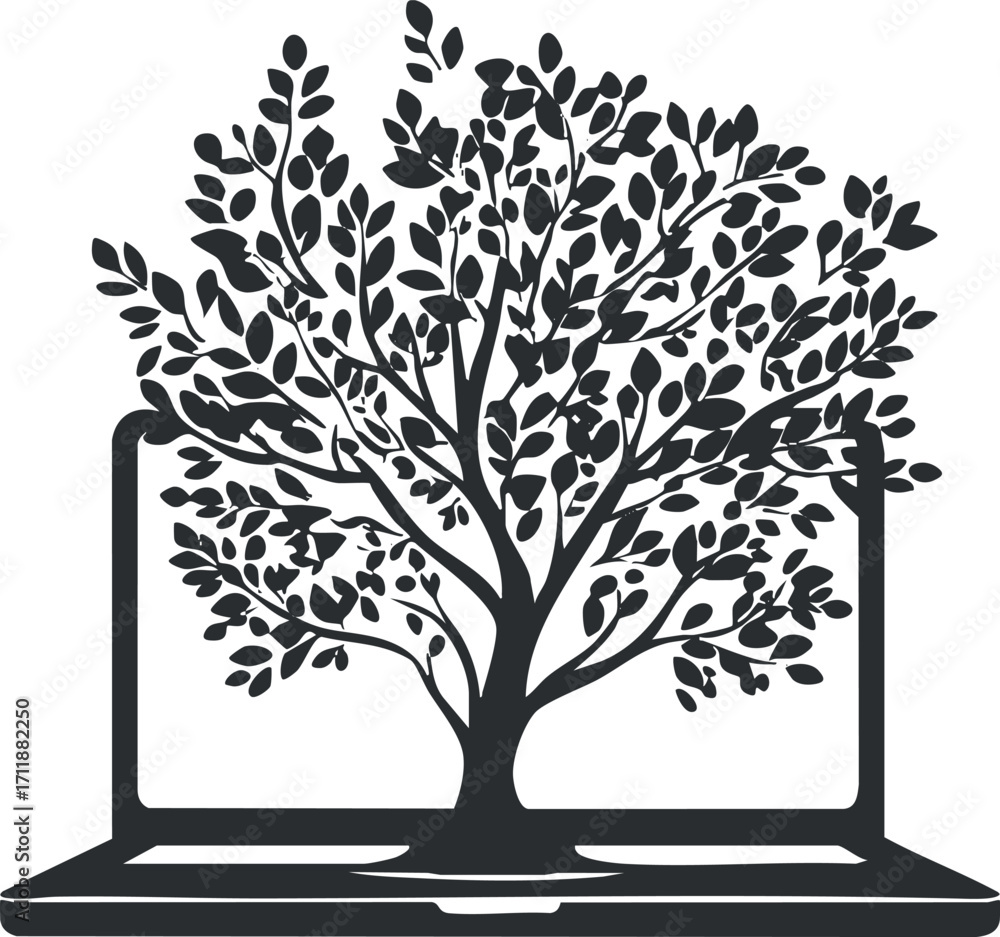 Obraz premium A creative representation of a tree growing from a laptop symbolizing technology and nature.