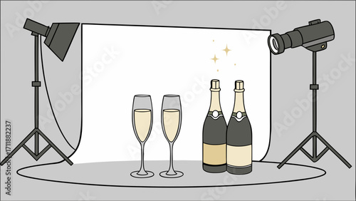 Studio Setup with Champagne Bottles and Flutes for Festive Occasions.