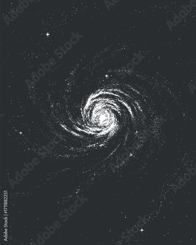 A stunning spiral galaxy illustration showcasing stars and cosmic beauty in deep space.