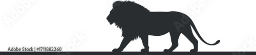 Silhouette of a lion walking, symbolizing strength and majesty in wildlife.