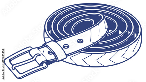 Rolled Leather Belt with Buckle Fashion Accessory Apparel Design Illustration.