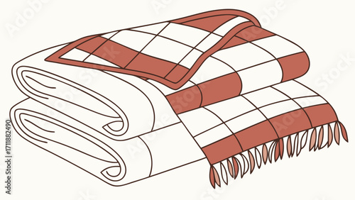 Rolled Plaid Blankets and Throw Cozy Home Decor Illustration Cozy Winter Design Warm Textile Texture.