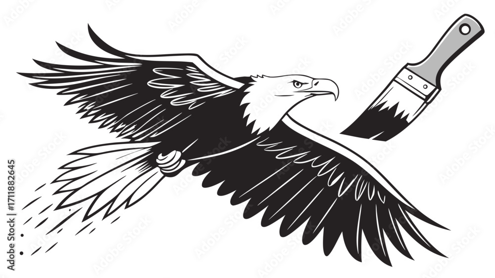 Obraz premium Stylized Eagle in Flight with Paintbrush Design Element.