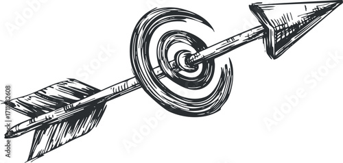 Illustration of an arrow piercing a spiral target symbolizing focus and achievement in goals.