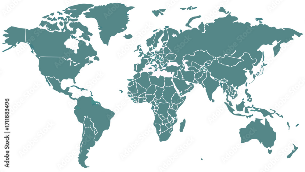 Obraz premium World map political map continents countries geography global international travel world map illustration vector map flat map teal map simple map infographic atlas map design eart.