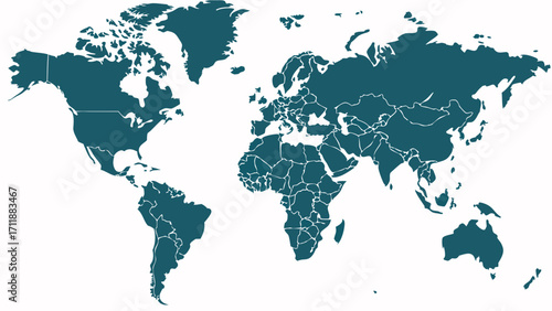 World map illustration teal colored continents global geography international travel country borders political map world atlas flat design simple map vector illustration infographic ele.