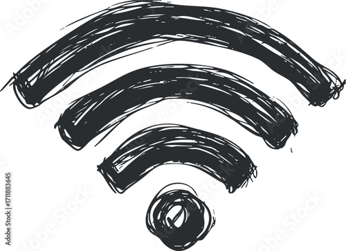Stylized black and white wifi signal icon representing wireless internet connectivity.