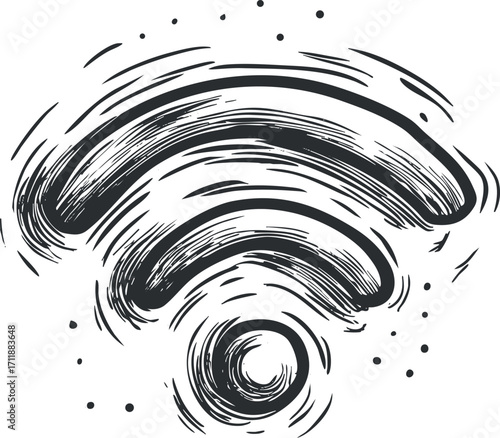 Abstract wifi signal icon with stylized lines and dots representing wireless connectivity.