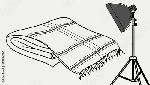 Studio Lighting Setup with Folded Striped Blanket Product Photography Fashion Illustration Textile Design.