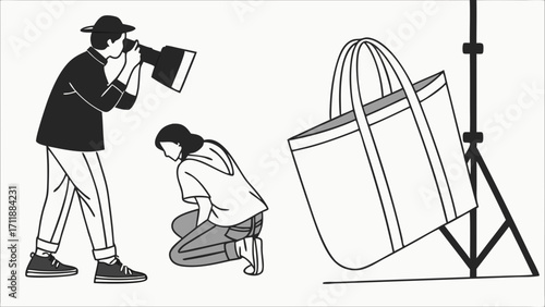 Studio Photography Session Product Shoot Fashion Illustration Tote Bag Photographer Model Posing.