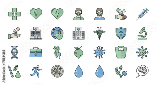Modern health and medical icons set for wellness and healthcare awareness campaigns