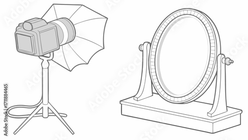 Studio Photography Setup with Camera Lighting and Vanity Mirror Illustration Design Element for Photography Blogs Websites and Tutorials.