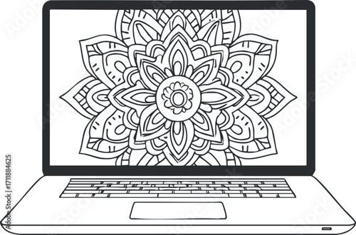 A laptop displaying a detailed mandala design for creative inspiration and artistic expression.