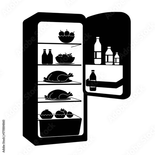 Refrigerator filled with Thanksgiving leftovers and drinks  