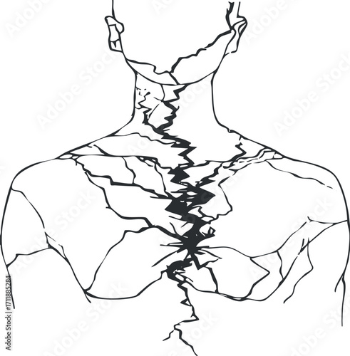 An abstract illustration of a human figure with cracks symbolizing emotional distress and vulnerability.