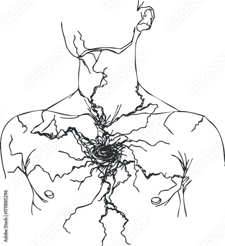 An abstract line art illustration of a human figure emphasizing the circulatory system and emotional depth.