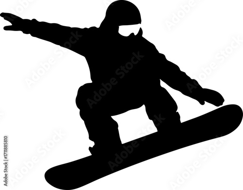 Silhouette of Snowboarder Mid-Air Action Sport Vector Illustration for Winter Fun and Extreme Activities