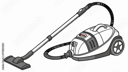 Upright Vacuum Cleaner Household Cleaning Appliance Home Cleaning Equipment Grey and White Design Illustration.
