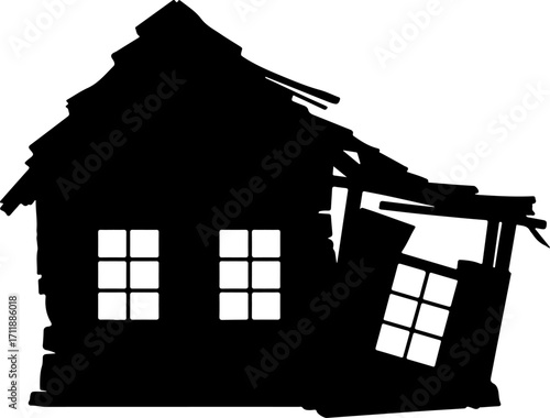 Silhouette of a Dilapidated House Decay and Abandonment in Vector Art