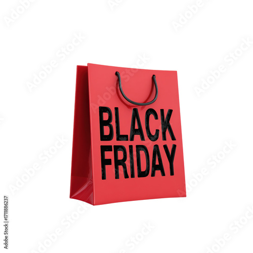 Black Friday shopping bag for holiday season sales and promotions on a transparent background, cut out