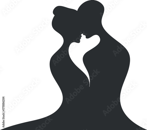 A minimalist silhouette of a couple in a loving embrace, symbolizing romance and connection.