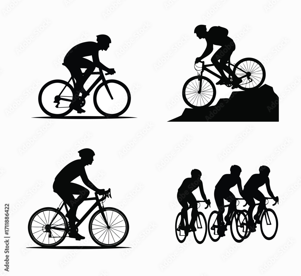 Fototapeta premium Dynamic Silhouettes of Cyclists in Motion Illustrating Speed and Adventure