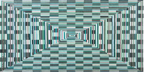 Futuristic blue mosaic pattern on a geometric digital wall with a cubical tile design