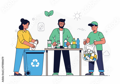 Illustration of People Sorting Recyclable Materials for a Greener Future