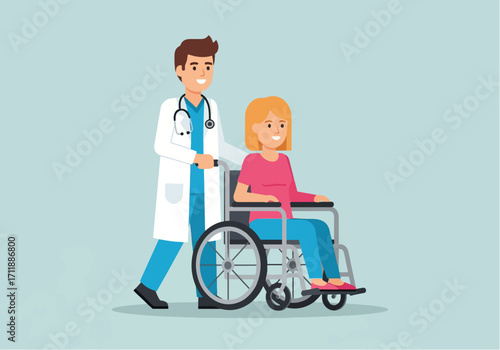 Medical Professional Assisting Patient in Wheelchair Journey Illustration