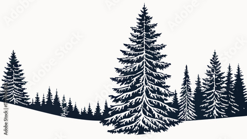 Winter Forest Silhouette Snowy Pine Trees Christmas Design Nature Illustration Holiday Card Graphic Evergreen Trees Coniferous Forest Vector Art Winter Landscape Snow Covered Trees Dark.