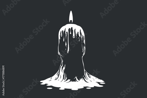 A minimalist illustration of a dripping candle with a flickering flame on a dark background.