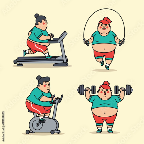 Cartoon Characters Enjoying Various Exercise Routines for Fitness