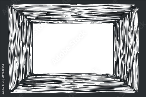 Hand-drawn wooden frame illustration ideal for showcasing art or photos in various settings.