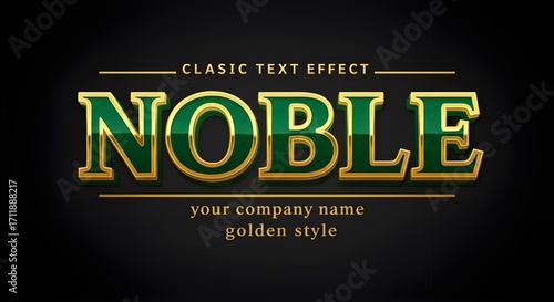 Premium Noble text effect template with golden border and dark green luxury typography design